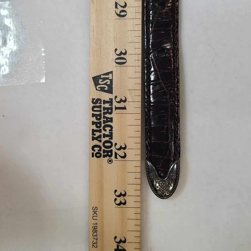 Vtg Brighton Croc Embossed Belt Brown Silver Buckle